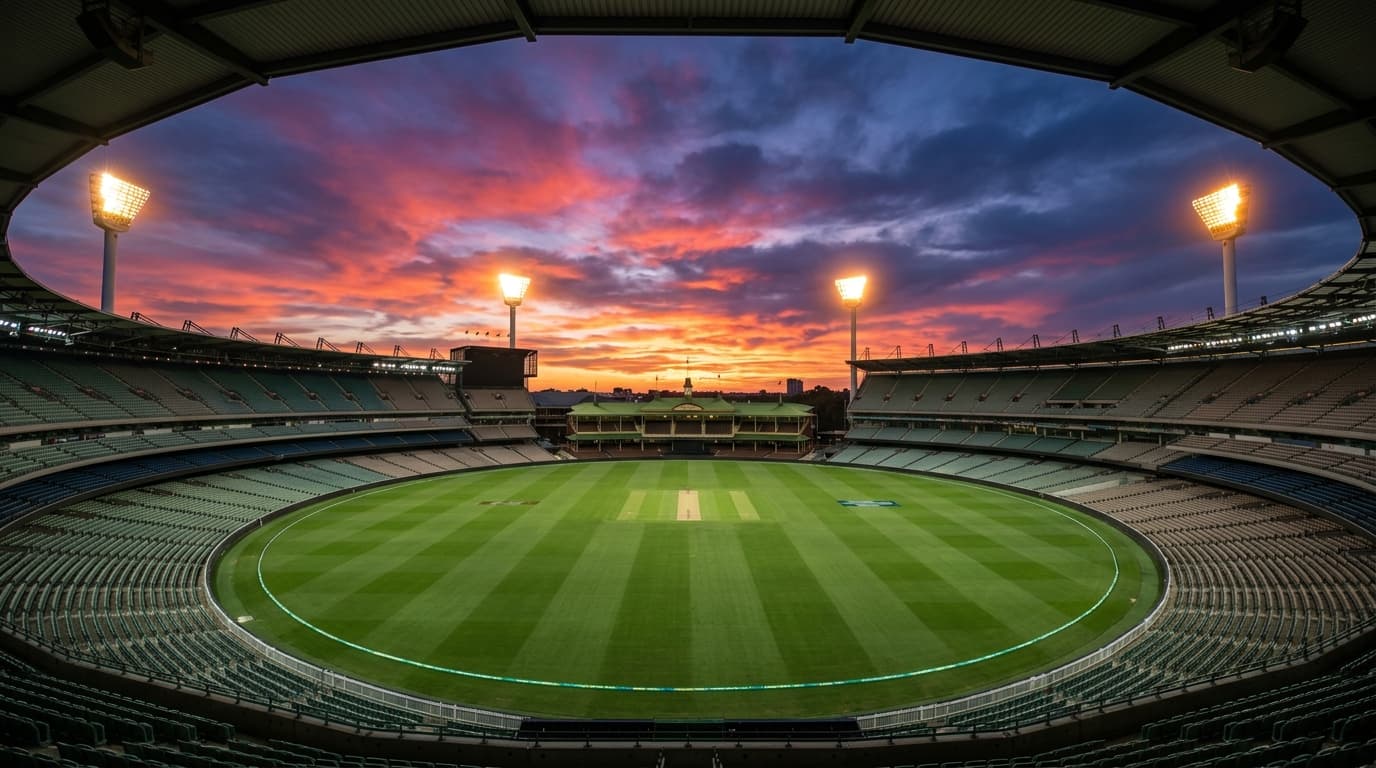 Cricket stadium at dusk