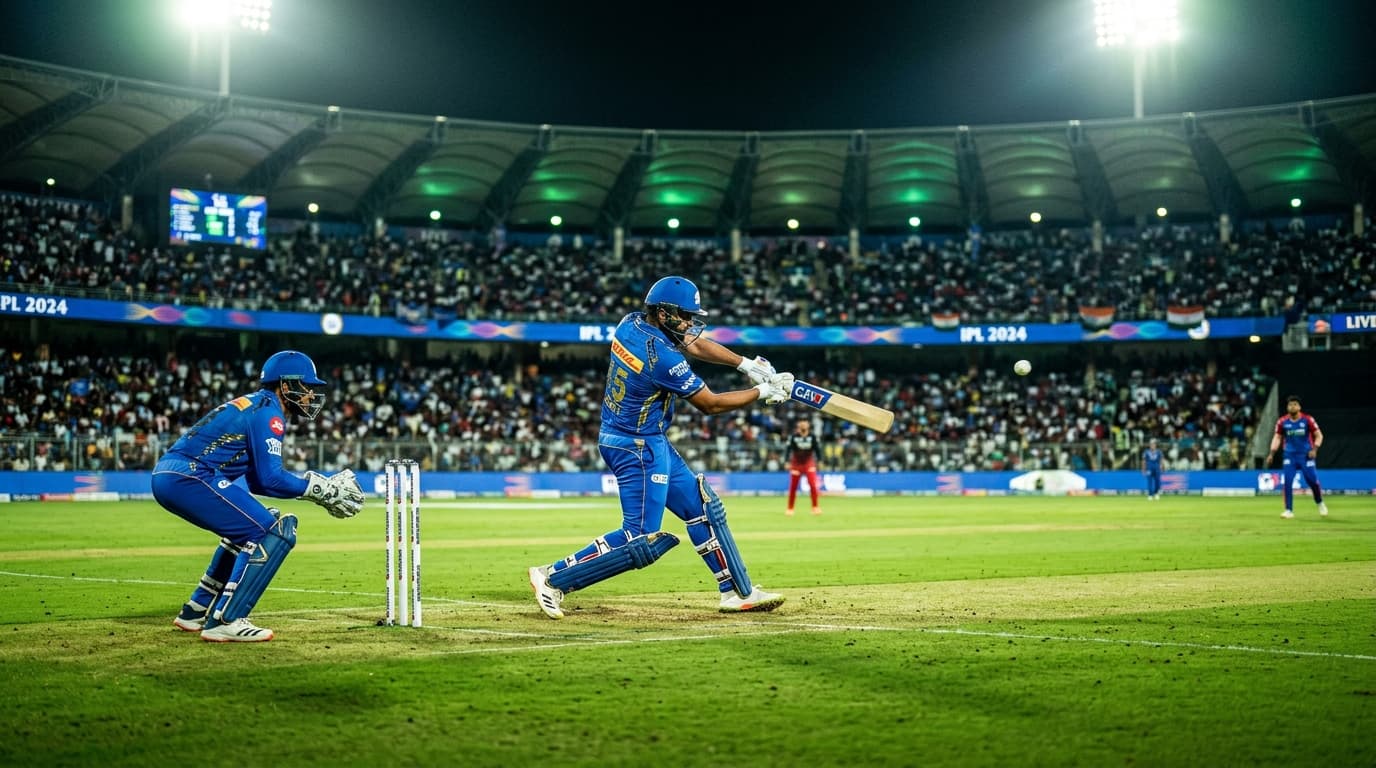 Cricket match under stadium lights
